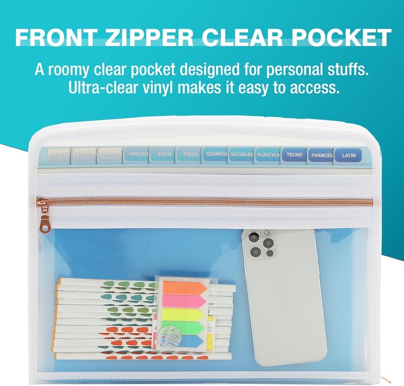 H4D 13 Pocket Expanding File Folder Organizer, Blue, 8.5-x-11-inch - Image 3